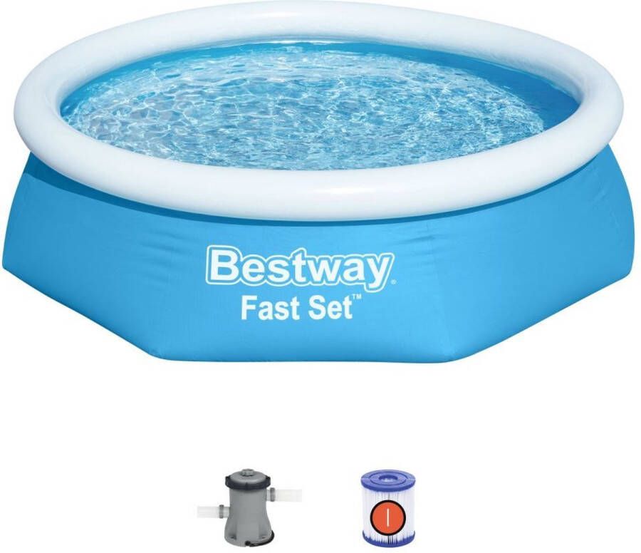 Bestway Fast Set Opblaasbaar zwembad inclusief filterpomp PVC 244x61 cm Rond