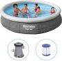 Bestway Fast Set Opblaasbaar zwembad inclusief filterpomp 366x76 cm Rattanprint Rond - Thumbnail 3