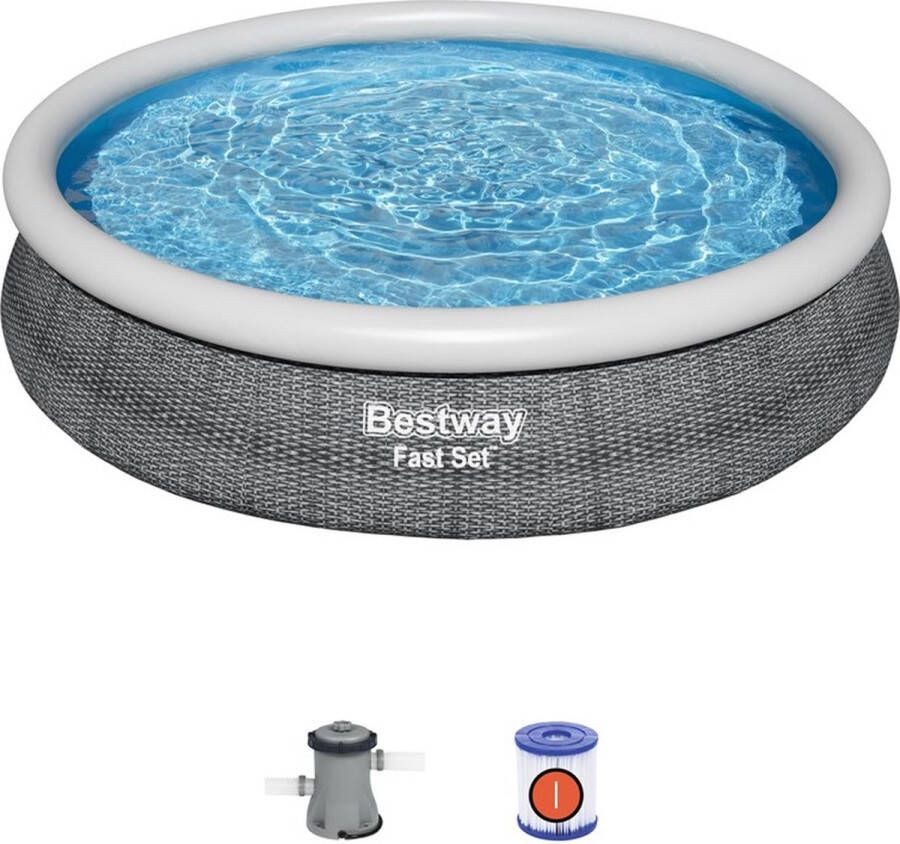 Bestway Fast Set Opblaasbaar zwembad inclusief filterpomp 366x76 cm Rattanprint Rond