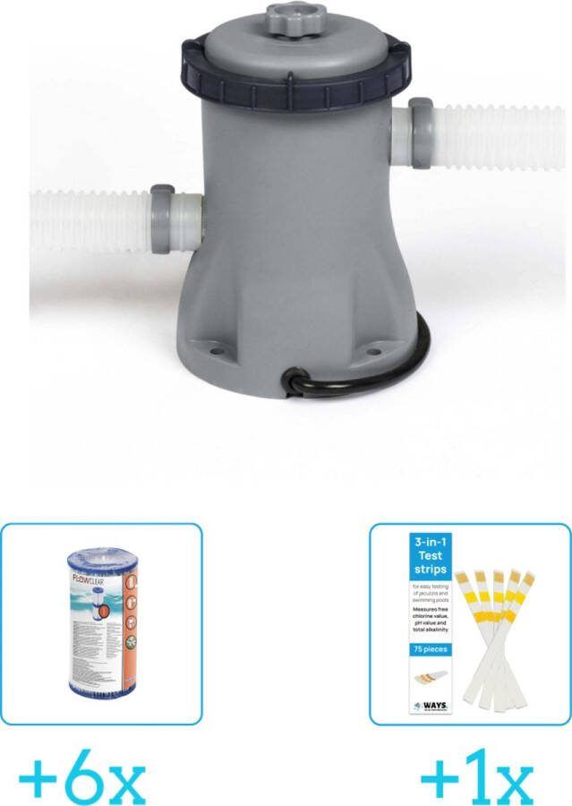 Bestway Flowclear 1249L 330gal Filter Pomp inclusief Flowclear Filter Cartridge (I) (6 stuks) & WAYS Testrips (1 stuks)