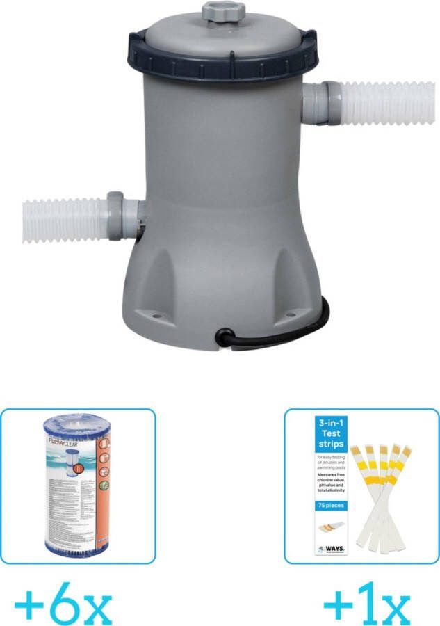 Bestway Flowclear 2006L 530gal Filter Pomp inclusief Flowclear Filter Cartridge (II) (6 stuks) & WAYS Testrips (1 stuks)