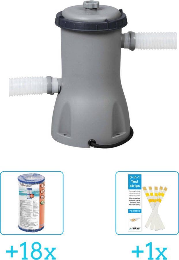 Bestway Flowclear 3028L 800gal Filter Pomp inclusief Flowclear Filter Cartridge (II) (18 stuks) & WAYS Testrips (1 stuks)
