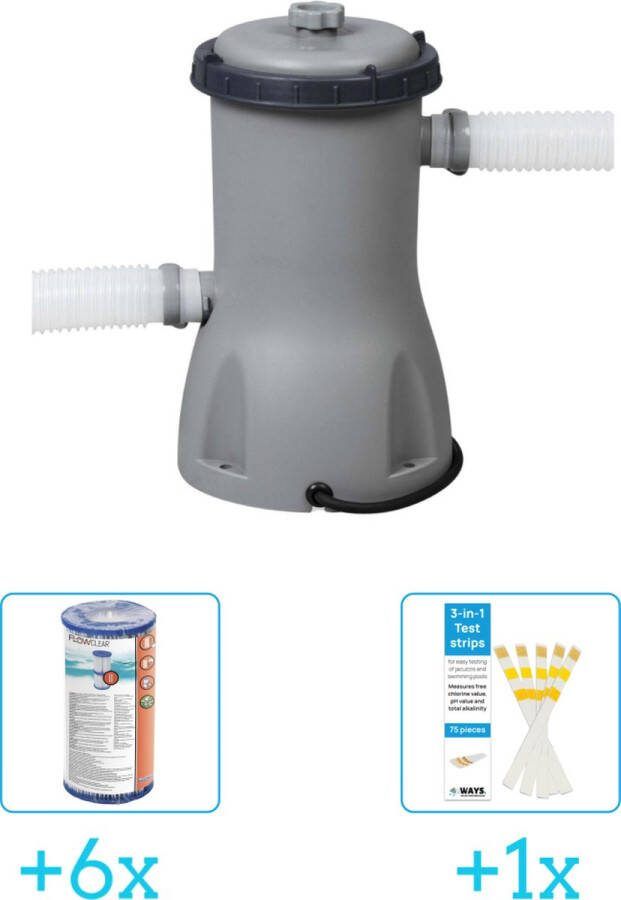 Bestway Flowclear 3028L 800gal Filter Pomp inclusief Flowclear Filter Cartridge (II) (6 stuks) & WAYS Testrips (1 stuks)