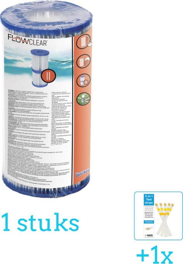 Bestway Flowclear Filter Cartridge (II) 1 stuks Voordeelverpakking Inclusief WAYS Testrips (1 stuks)