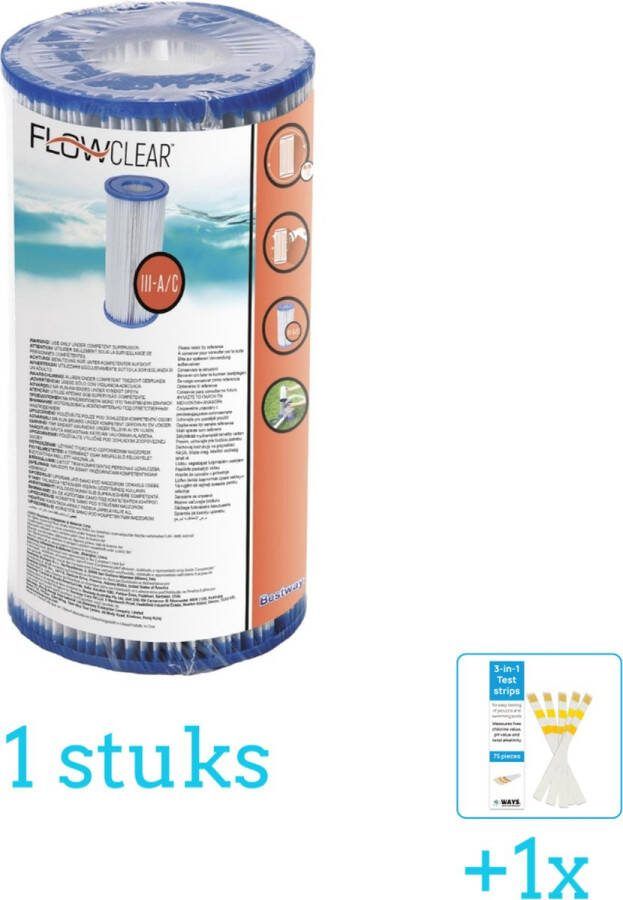 Bestway Flowclear Filter Cartridge (III) 1 stuks Voordeelverpakking Inclusief WAYS Testrips (1 stuks)