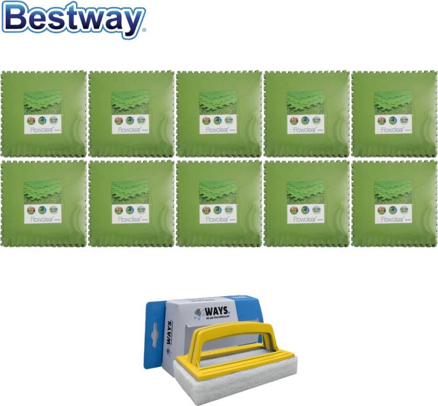 Bestway Flowclear Voordeelverpakking Grondtegels 10 Verpakkingen Van 9 Stuks & Ways Scrubborstel