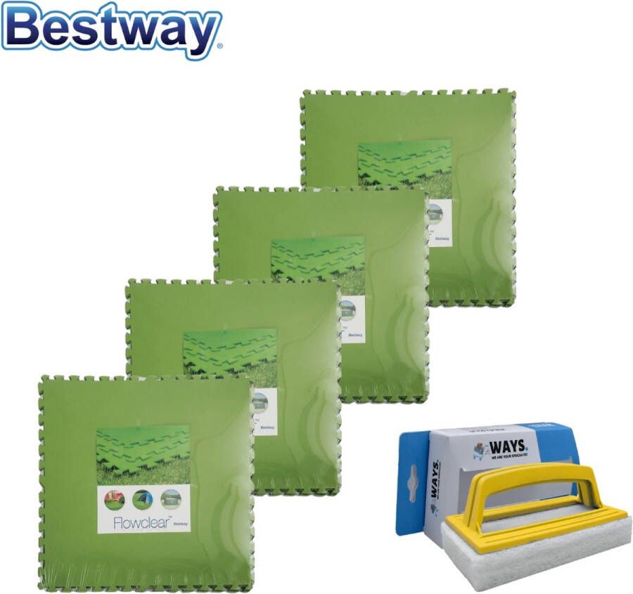 Bestway Flowclear Voordeelverpakking Grondtegels 4 Verpakkingen Van 9 Stuks & Ways Scrubborstel