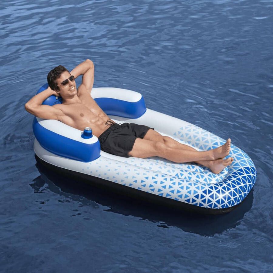 Bestway Hydro Force Drijvend Loungebed Float Ligbed Single 191 x 107 cm Zwembad Luchtbed Blauw Wit