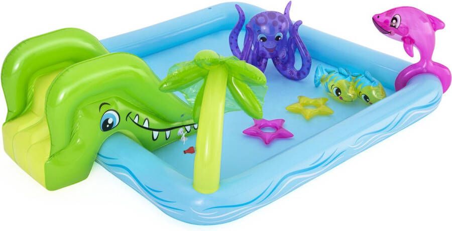 Bestway Kinderzwembad Met Glijbaan Incl. Opblaas Waterspeelgoed 239 X 206 X 86 Cm 308 L Waterdieren