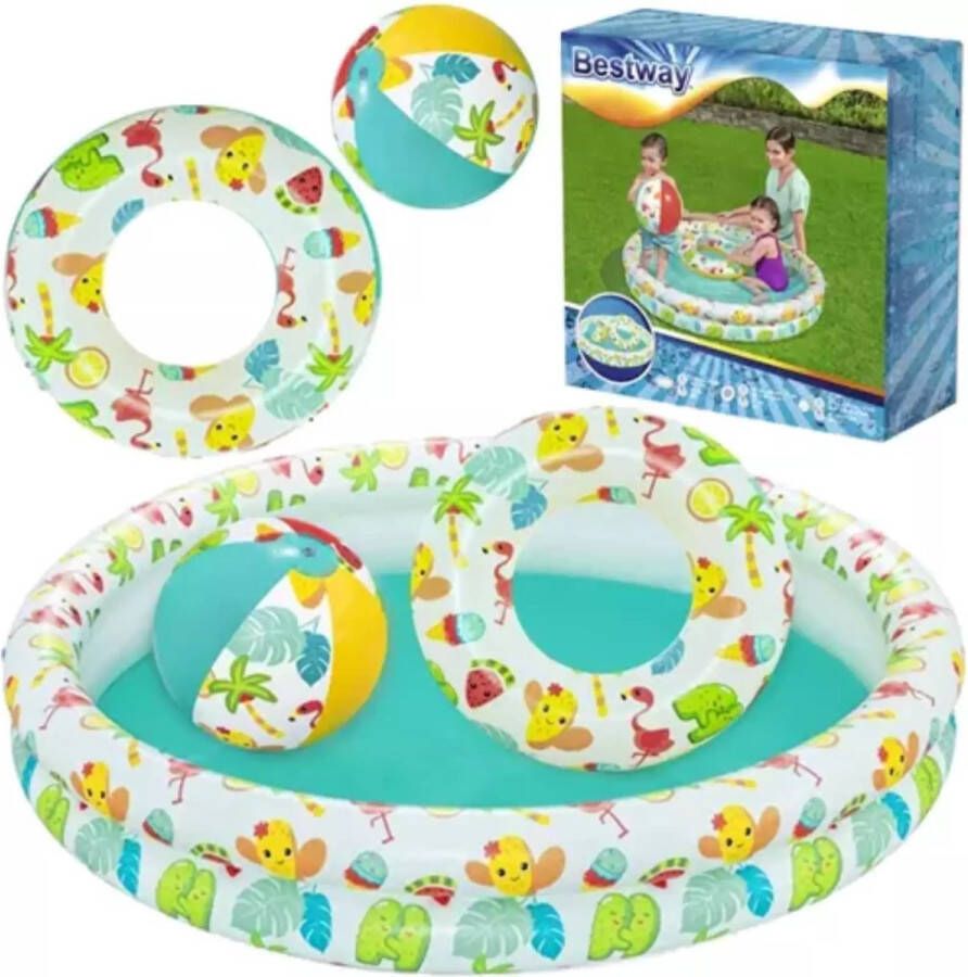 Shoppartners Kinder Opblaas Zwembad 122 X 25 Cm Inclusief Reparatieset Strandbal En Zwemband Kinderbad Opblaasbare Zwembad