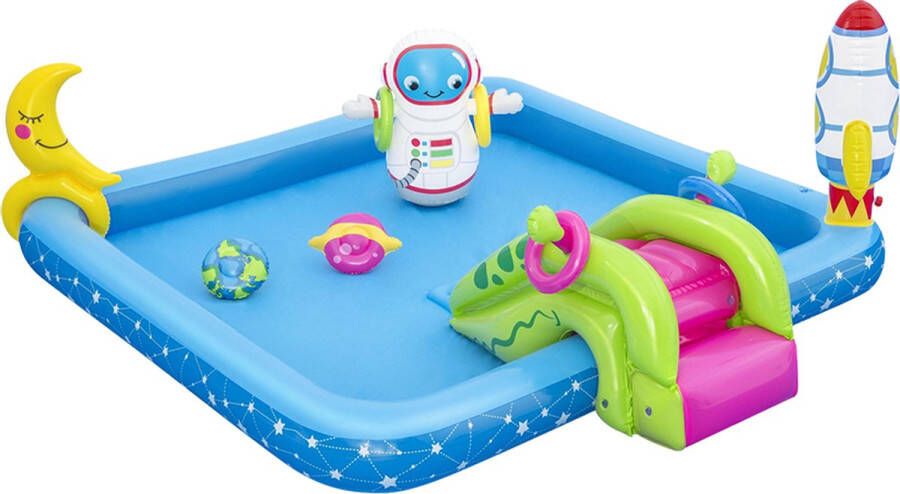 Bestway Zwembad Water Speel Center Kleine Astronaut Play center Lil' Astronaut Opblaasbare Glijbaan en Ruimtespellen Vanaf 2 jaar Zwembaden Galaxy