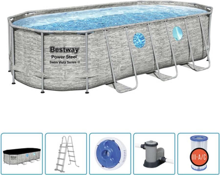 Bestway Power Steel Swim Vista Opzetzwembad Inclusief Filterpomp En Accessoires 549x274x122 Cm Steenprint