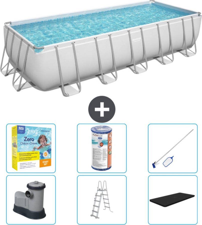 Bestway Power Steel Bestway Rechthoekig Power Steel Zwembad 640 x 274 x 132 Grijs Inclusief Pomp Ladder Afdekzeil Onderhoudspakket Filter Schoonmaakset