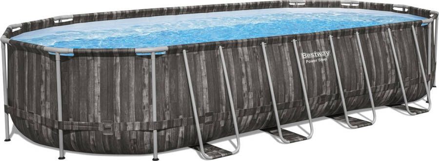 Bestway Power Steel opbouwzwembad houtlook ovaal L732 x B366 x H132 cm