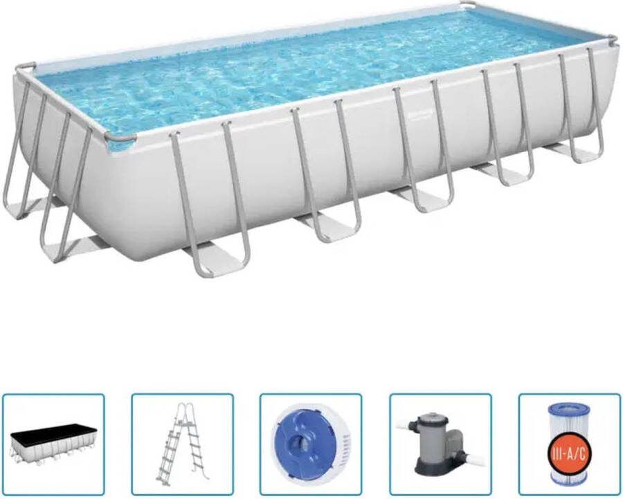 Bestway Power Steel Opzetzwembad inclusief filterpomp en accessoires 640x274x132 cm Rechthoekig