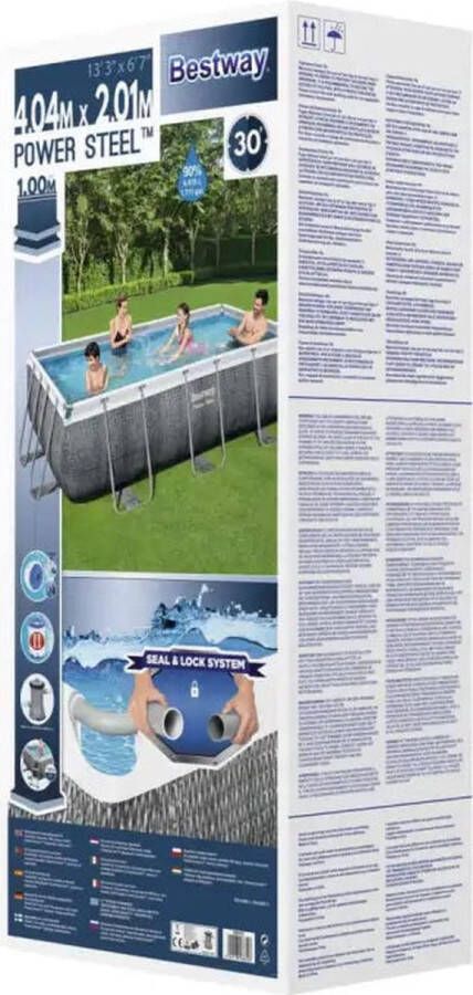 Bestway Power Steel Opzetzwembad inclusief filterpomp en zwembadtrap 404 x 201 x 100 cm Rattanprint Rechthoekig