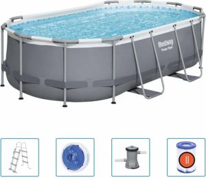 Bestway Power Steel Opzetzwembad inclusief filterpomp en zwembadtrap 427x250x100 cm Rechthoekig