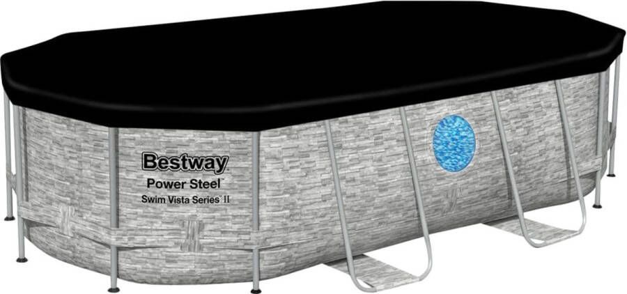 Bestway Power Steel Swim Vista Opzetzwembad inclusief filterpomp en accessoires 427x250x100 cm Steenprint Ovaal