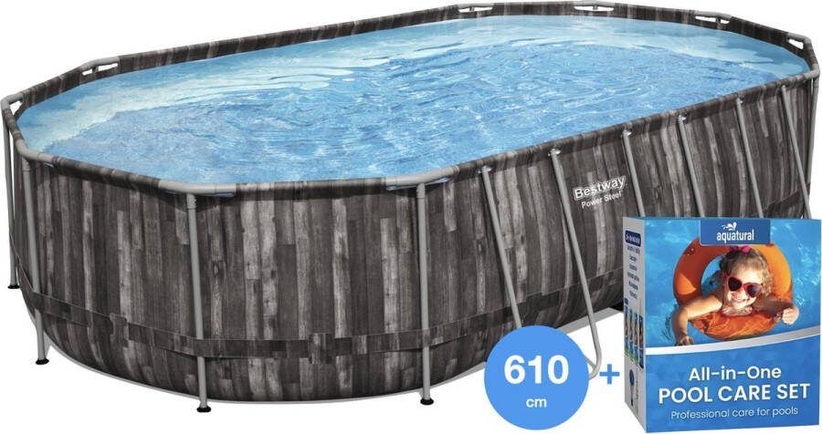 Bestway 610 x 366 x 122 cm Power Steel Zwembad + Complete Onderhoud Set