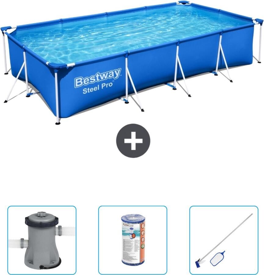 Bestway Steel Pro Bestway Rechthoekig Steel Pro Zwembad 400 x 211 x 81 cm Blauw Inclusief Pomp Filter Schoonmaakset