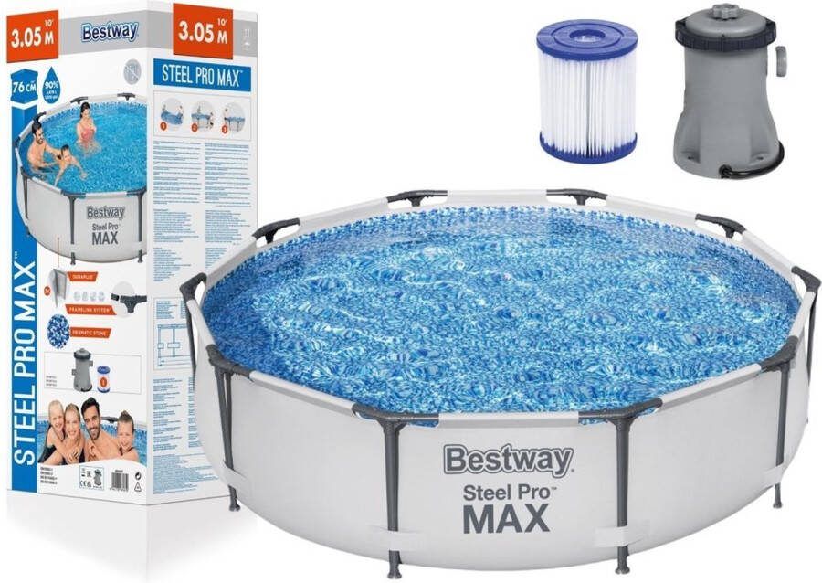 Bestway Steel Pro Max Opzetzwembad met filterpomp 305x76cm wit grijs