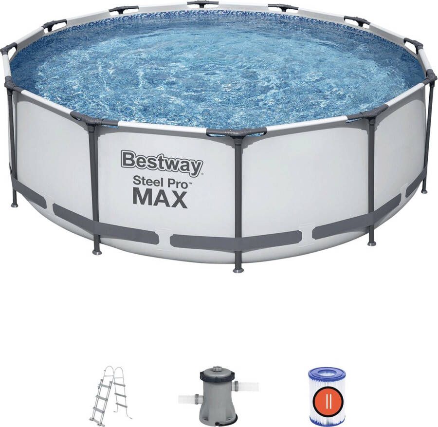Bestway Steel Pro Max Opzetzwembad Inclusief Filterpomp En Zwembadtrap 366x100 Cm Rond
