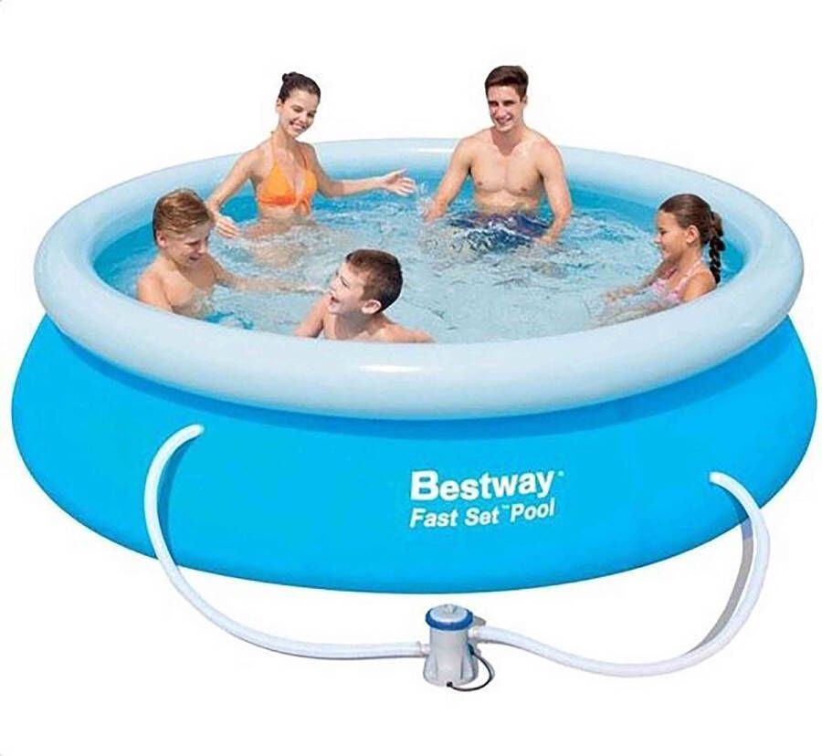 Bestway !!TWEE STUKS!! opblaasbaar zwembad Fast Set diameter 305 cm hoogte 76 cm met filterpomp
