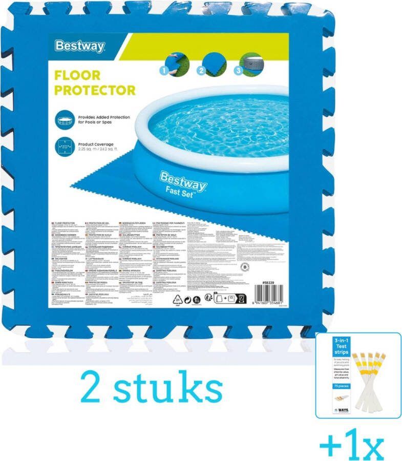 Bestway Vloertegels 50 x 50 cm (8 stuks per verpakking) Blauw 2 stuks Voordeelverpakking Inclusief WAYS Testrips (1 stuks)