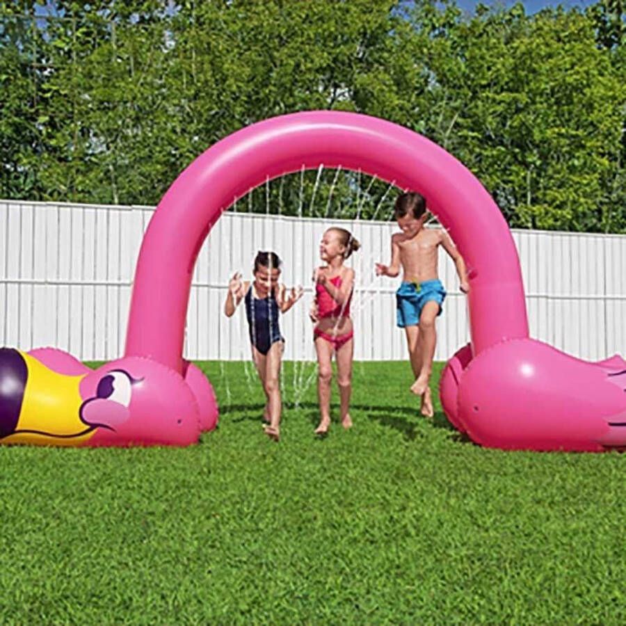 Bestway Watersproeier Waterstralen- Sproeier Sprinkler Tuindouche Opblaasbare Flamingo voor in de tuin 193 x 340cm
