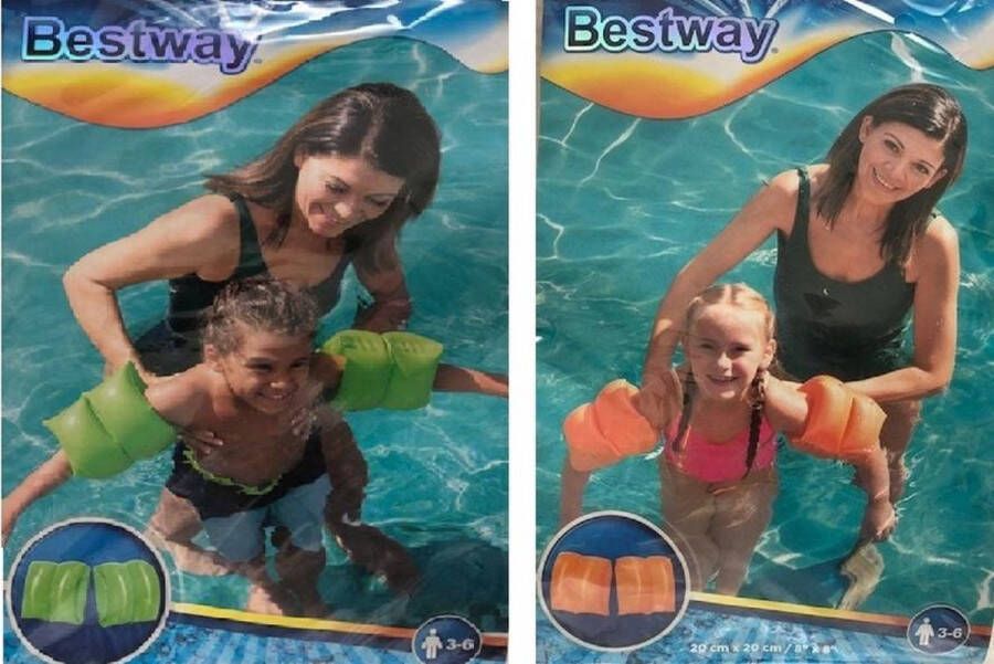 Bestway watervleugels 20cm x 20cm 2 kleuren Groen en Orange 2x sets zwembandjes drijfbandjes voor de leeftijd 3 6 jaar oud