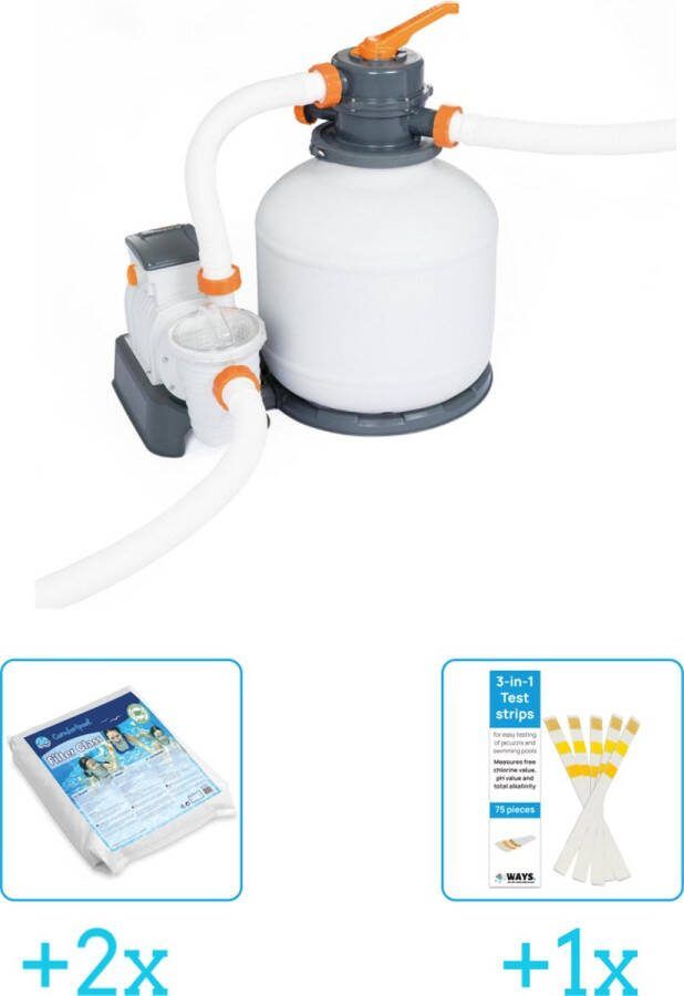 Bestway Zandfilterpomp 58497 5.678 liter per uur inclusief Comfortpool Glasparels Voor Filterpomp 20kg (2 stuks) & WAYS Testrips (1 stuks)