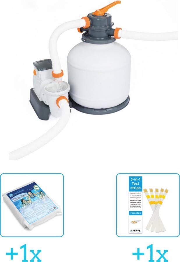 Bestway Zandfilterpomp 58497 5.678 liter per uur inclusief Comfortpool Glasparels Voor Filterpomp 20kg (1 stuks) & WAYS Testrips (1 stuks)