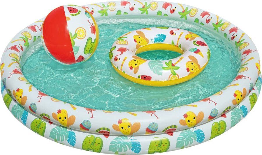 Bestway Zwembad met Zwemband en Strandbal Opblaasbad Zwembadje Peuter Set van 3 ⌀ 120cm