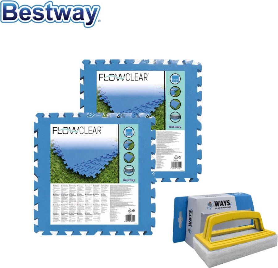 Bestway Voordeelverpakking Zwembad Tegels 50 Cm X 50 Cm 4m² 16 Tegels & Ways Scrubborstel