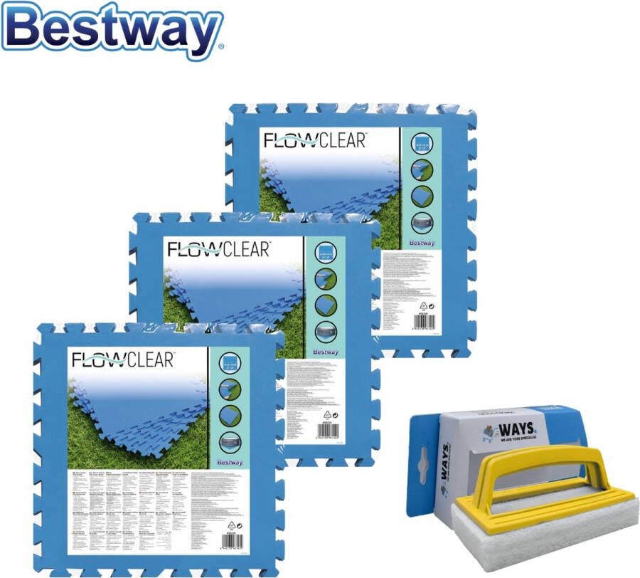 Bestway Voordeelverpakking Zwembad Tegels 50 Cm X 50 Cm 6m² 24 Tegels & Ways Scrubborstel