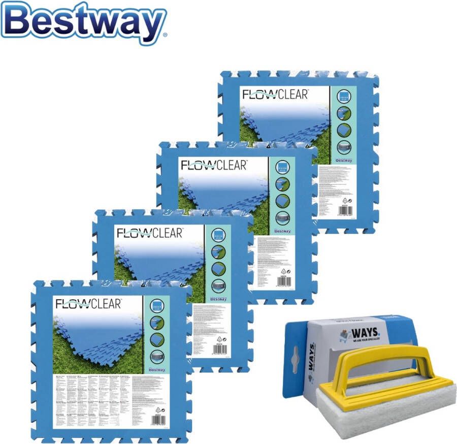 Bestway Voordeelverpakking Zwembad Tegels 50 Cm X 50 Cm 8m² 32 Tegels & Ways Scrubborstel