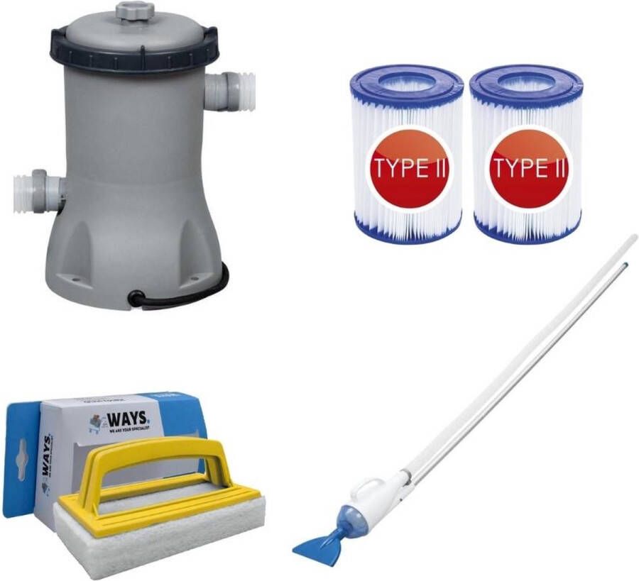 Bestway Zwembadstofzuiger Aquacrawl & Filterpomp 2006 L u & 2 Filters Type Ii & Ways Scrubborstel