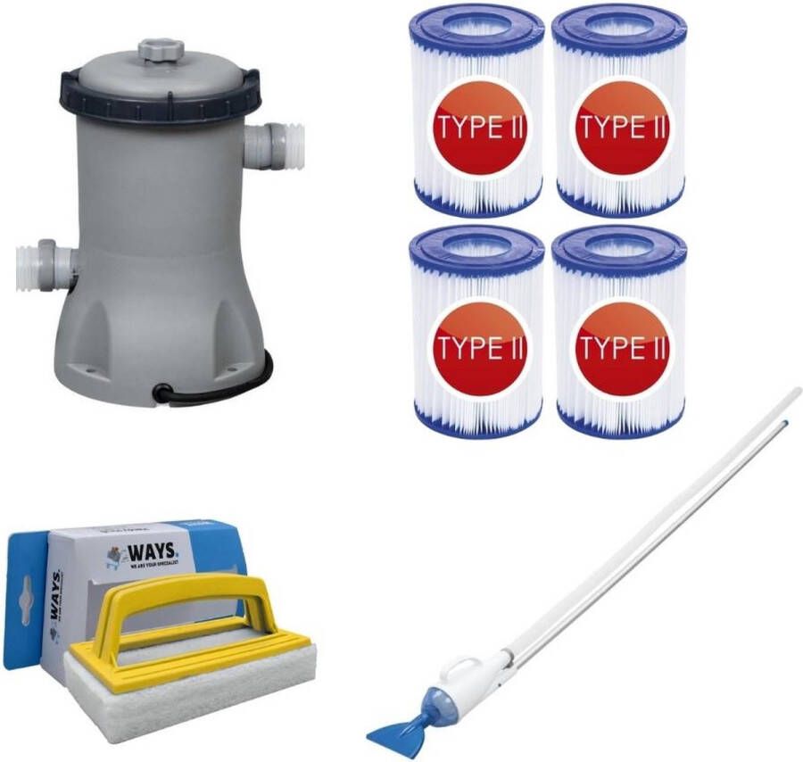 Bestway Zwembadstofzuiger Aquacrawl & Filterpomp 2006 L u & 4 Filters Type Ii & Ways Scrubborstel