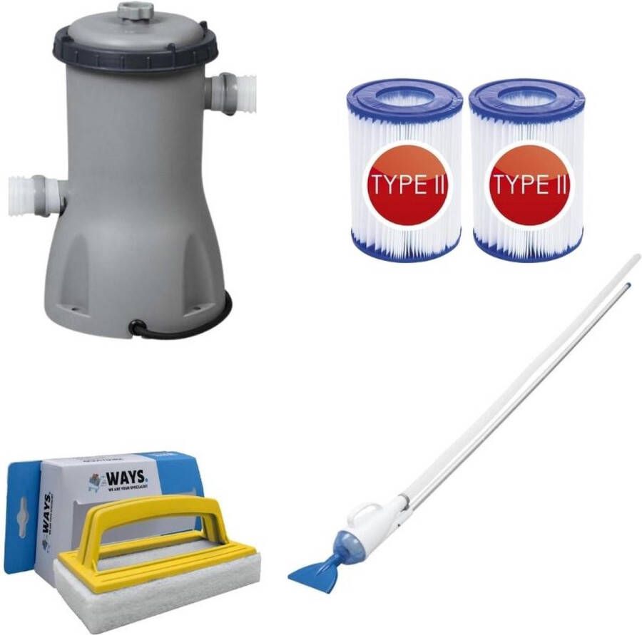 Bestway Zwembadstofzuiger Aquacrawl & Filterpomp 3028 L u & 2 Filters Type Ii & Ways Scrubborstel