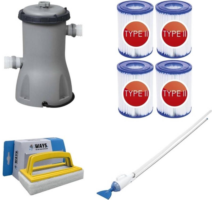 Bestway Zwembadstofzuiger Aquacrawl & Filterpomp 3028 L u & 4 Filters Type Ii & Ways Scrubborstel