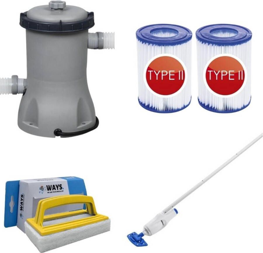 Bestway Zwembadstofzuiger Aquareach & Filterpomp 2006 L u & 2 Filters Type Ii & Ways Scrubborstel