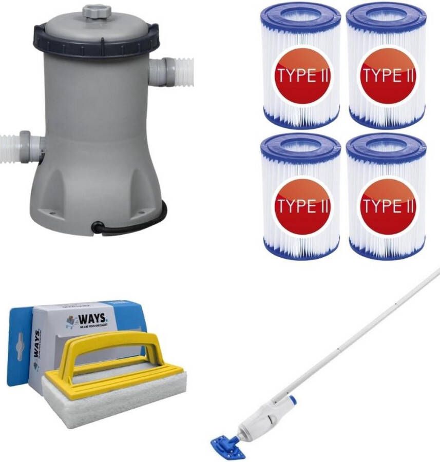 Bestway Zwembadstofzuiger Aquareach & Filterpomp 2006 L u & 4 Filters Type Ii & Ways Scrubborstel