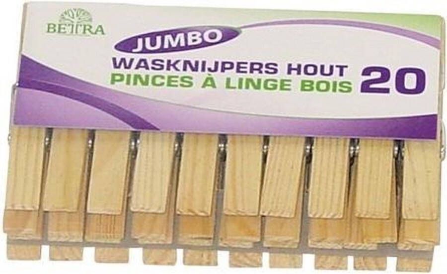Merkloos 20x Wasknijpers wasspelden jumbo van hout huishoudelijke producten grote knijpers