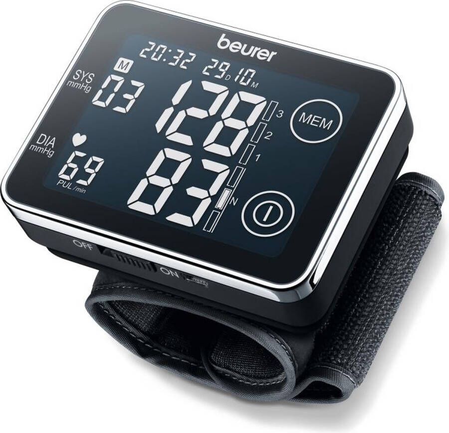 Beurer BC 58 Bloeddrukmeter pols XL display – Sensor touch – HealthManager Pro app via USB – Onregelmatige hartslag – Risico-indicator – Manchet pols 14-19 5 cm – Incl. batterijen en opbergtas – 5 Jaar garantie