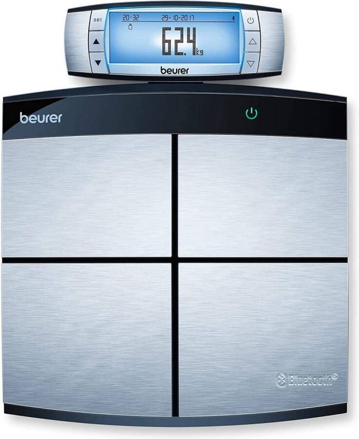 Beurer BF 105 Personenweegschaal Lichaamsanalyse Digitaal Bluetooth Tot 180 kg Afneembaar draadloos XXL display Meting Boven-en onderlichaam 10 Gebruikers HealthManager Pro app Incl. batterijen 5 Jaar garantie
