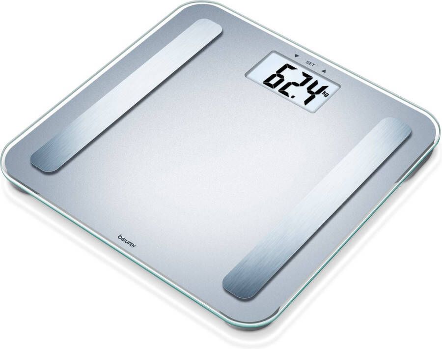 Beurer BF 183 Personenweegschaal Lichaamsanalyse BMI BMR Visceraal vet Digitaal XL Display Tot 180 kg 30 x 30 cm Veiligheidsglas 10 Gebruikersgeheugen Incl. batterijen 5 Jaar garantie Grijs