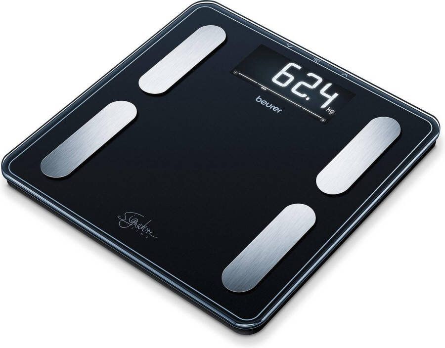 Beurer BF 400 Signature Line Black Personenweegschaal Lichaamsanalyse Tot 200 kg BMI BMR AMR 31 x 31 cm XL verlicht display 10 Gebruikers Veiligheidsglas 5 Jaar garantie Zwart