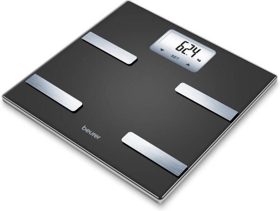 Beurer BF 530 Digitale Personenweegschaal Uitgebreide lichaamsanalyse incl. BMI Tot 180 kg Verlicht display Gebruikersherkenning 8 Gebruikers Quick start Incl. batterijen 5 Jaar garantie Zwart