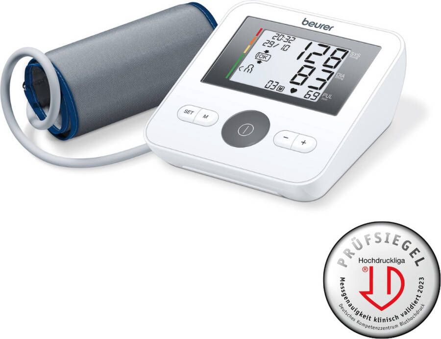 Beurer BM 27 Basic Bloeddrukmeter bovenarm Aanbevolen door Hartstichting Onregelmatige hartslag Risico-indicator Manchet-aanbreng controle Manchet 22 tot 42 cm Klinisch gevalideerd Digitale Bloeddrukpas 5 Jaar garantie