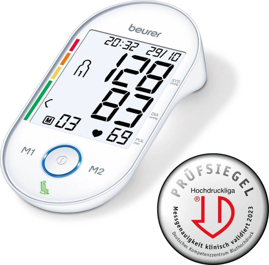 Beurer BM 55 Bloeddrukmeter bovenarm Hartslag Aanbevolen door de Hartstichting Hartritmestoornis detectie Manchet 22-36 cm USB dataoverdracht 2 Gebruikersgeheugen Risico-indicator Incl. batterijen 5 Jaar garantie